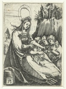 Maria med Kristusbarnet och två pojkar av Albrecht Altdorfer