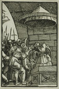 Pilatus som tvättar sina händer, från människans fall och återlösning av Albrecht Altdorfer