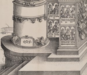 Porträtt av Maximilians släktingar och basen av den vänstra yttre kolumnen med datum 1..., 1515. av Albrecht Altdorfer