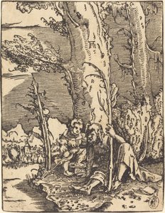 Saint Christopher sitter vid en flodbank av Albrecht Altdorfer