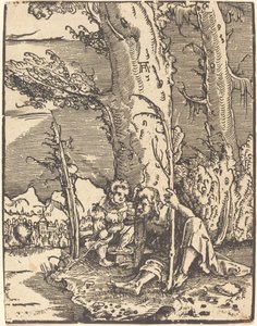 Saint Christopher sitter vid en flodbank av Albrecht Altdorfer