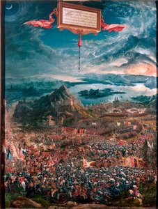 Slaget vid Issos (eller Issos) vunnet av Alexander den Store 333 f.Kr. Målning av Albrecht Altdorfer (1480-1538) 1529 Dim 158x120 cm München, Alte Pinakothek - Slaget vid Isses (333 f.Kr.) - Målning av Albrecht Altdorfer (1480) 1538), olja på trä