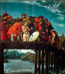 Martyren av Saint Florian Christian Florian, martyrskap under förföljelsen av Diocletianus, kastades i floden nära Lorch i Österrike år 304 e.Kr. Detalj. Målning av Albrecht Altdorfer (1480 ca.-1538) 1525-1530 Dim. 76x67 cm Florence, galleria degl av Albrecht Altdorfer