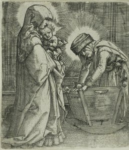 Jungfrun och barnet med Sankta Anna vid vaggan av Albrecht Altdorfer