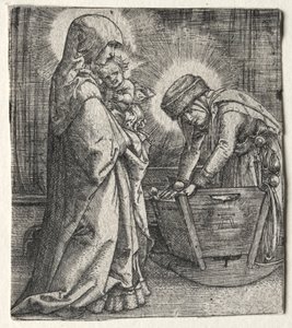 Jungfrun med barnet och Sankta Anna vid vaggan av Albrecht Altdorfer