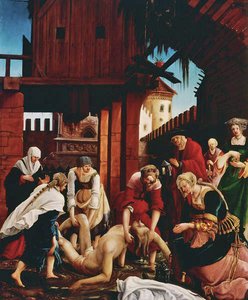 Upptäckten av helgonets kropp i Cloaca Maxima, från St. Sebastian-altartavlan av Albrecht Altdorfer