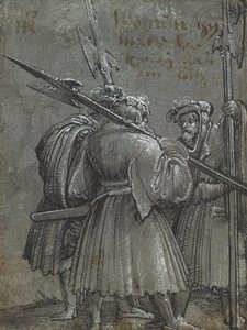 Tre nattväktare, 1513 (ritning på blått grått papper) av Albrecht Altdorfer