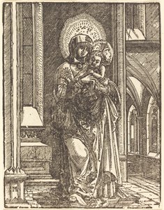 Jungfru och barn i en kyrka av Albrecht Altdorfer