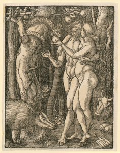 Adam och Eva, blad 2 ur serien "Lilla träsnittspassionen" av Albrecht Dürer