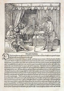 Konstnär som använder Durers ritmaskin för att måla en figur, från "Course in the Art of Drawing" av Albrecht Durer, publicerad Nürnberg 1525 (se även 310983) av Albrecht Dürer