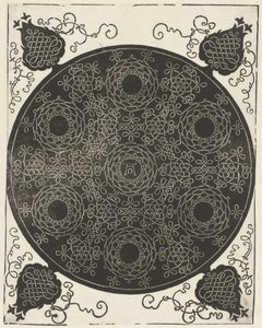 Broderiexempel med sju kransformade motiv av Albrecht Dürer