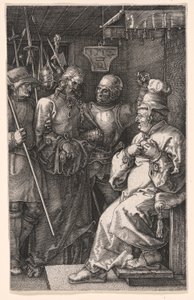 Kristus inför Kajafas, från The Engraved Passion av Albrecht Dürer