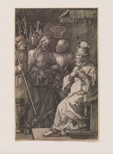 Kristus före Kaifas, från serien "The Engraved Passion" av Albrecht Dürer