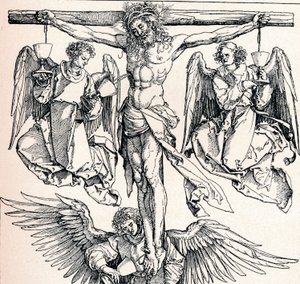 Kristus på korset med tre änglar, 1523-1525 1906 av Albrecht Dürer