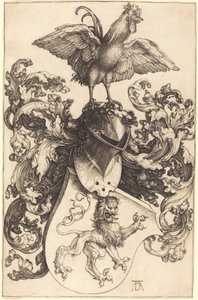 Vapensköld med ett lejon och en kuk av Albrecht Dürer