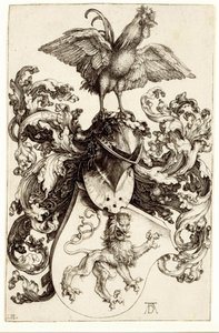 Vapensköld med ett lejon och en tupp av Albrecht Dürer