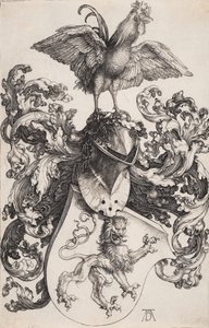 Vapensköld med ett lejon och en kuk av Albrecht Dürer