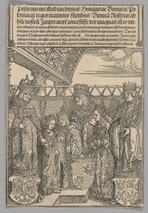 Kongress och dubbel trolovning i Wien, skylt 23 från historiska scener ur kejsar Maximilian I:s liv från triumfbågen av Albrecht Dürer