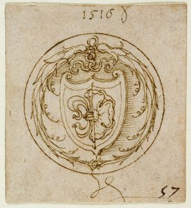 Design för en prydnad eller signetring med Lazarus Spenglers vapen av Albrecht Dürer