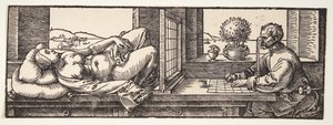 Ritare som ritar en naken av Albrecht Dürer