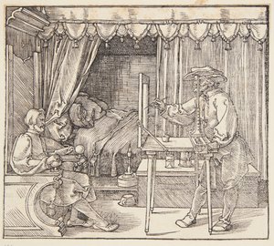Ritare som ritar ett porträtt av Albrecht Dürer