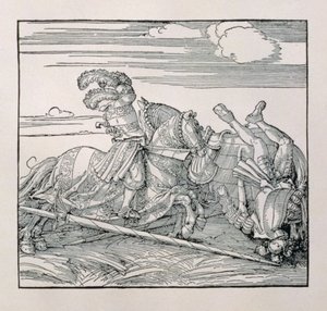 Kejsar Maximilian I av Tyskland (1459-1519) avsätter en motståndare i en tornerspel, från en opublicerad bok som glorifierar kejsarnas riddardåd, ca 1515 av Albrecht Dürer