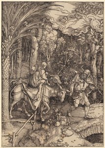 Flykten till Egypten, blad 14 i serien ”Marias liv” av Albrecht Dürer