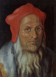 Tyska: Porträtt av en skäggig man med röd mössa Porträtt av en man av Albrecht Dürer
