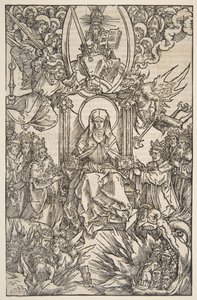 Illustration från Revelations Sancte Birgitte, Koberger Nürnberg 1502 Tyska Text.n.d. av Albrecht Dürer