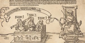 Rättvisa, sanning och förnuft i aktierna med den sittande domaren och sovande fromheten, troligen 1526. av Albrecht Dürer