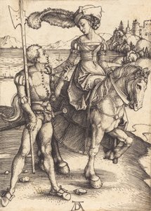Lady till häst och Lansquenet, ca. 1497. av Albrecht Dürer