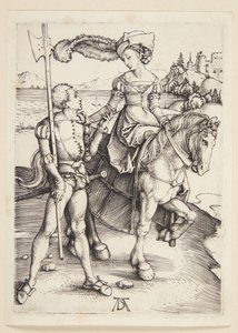 Dam till häst och lansquenet av Albrecht Dürer