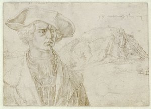 Porträtt av en man (Aert Bruyn) och landskap nära Andernach av Albrecht Dürer