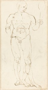 Naken man håller en spegel [recto] av Albrecht Dürer