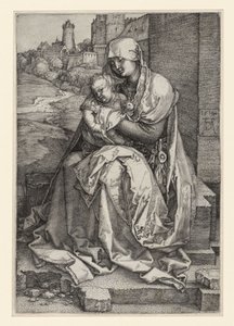 Maria med barnet, sittande framför en mur av Albrecht Dürer