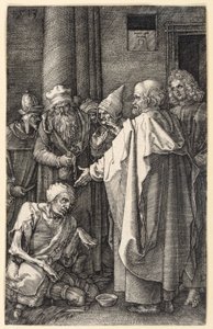 Petrus och Johannes botar en lam tiggare i templet (Kopparstickspassionen) av Albrecht Dürer
