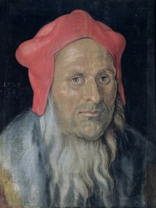 Porträtt av en skäggig man med röd hatt, 1520