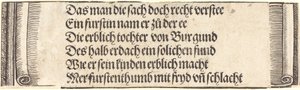 Tryckt text för "Maximilians trolovning med Maria av Bourgogne" av Albrecht Dürer