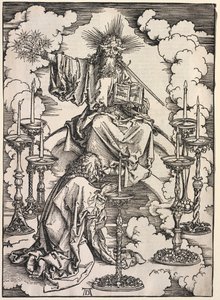 Johannes uppenbarelse: Johannes ser de sju ljusstakarna, 1511. av Albrecht Dürer