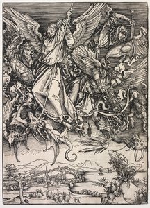 Uppenbarelse av St. John: St. Michael slåss mot draken, 1511. av Albrecht Dürer