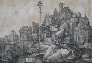 Sankt Antonius framför staden, 1519 av Albrecht Dürer