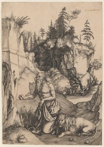 St. Jerome Penitent i vildmarken av Albrecht Dürer