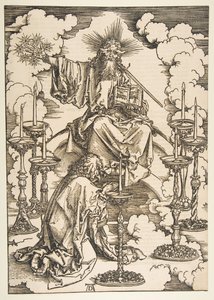 Saint John Beholding the Seven Golden Candlesticks, från The Apocalypse.n.d. av Albrecht Dürer