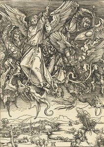 Saint Michael Fighting the Dragon, förmodligen ca. 14961498 publicerad 1511. av Albrecht Dürer