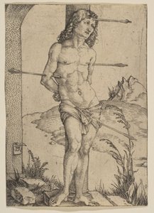 Sankt Sebastian bunden vid kolonnen av Albrecht Dürer