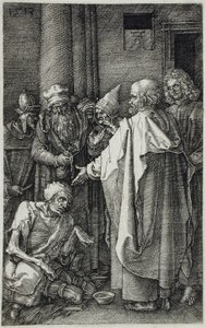 Sankt Petrus och Johannes botar en lam man vid templets port av Albrecht Dürer