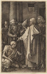 S:t Petrus och S:t Johannes botar den lame  (nr 16 ur ”Den graverade passion”) av Albrecht Dürer