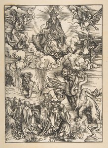Odjuret med två horn som ett lamm, från The Apocalypse, Latin Edition 1511, ca. 1496. av Albrecht Dürer