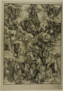 Odjuret med två horn som ett lamm, från The Apocalypse av Albrecht Dürer