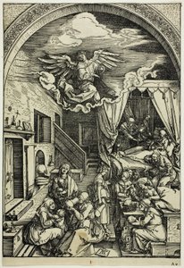 The Birth of the Virgin, från The Life of the Virgin av Albrecht Dürer